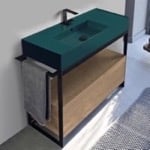 Scarabeo 5124-55-SOL1-89 Green Sink Bathroom Vanity, Floor Standing, Natural Brown Oak, Modern, 43 Inch